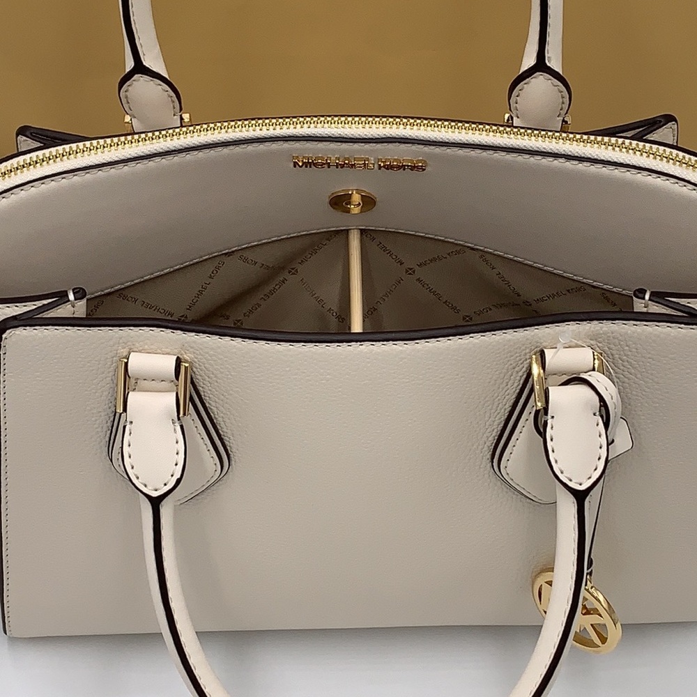 Michael Kors Daria Large Satchel Bag Leather Light Cream - Picture 7 of 16
